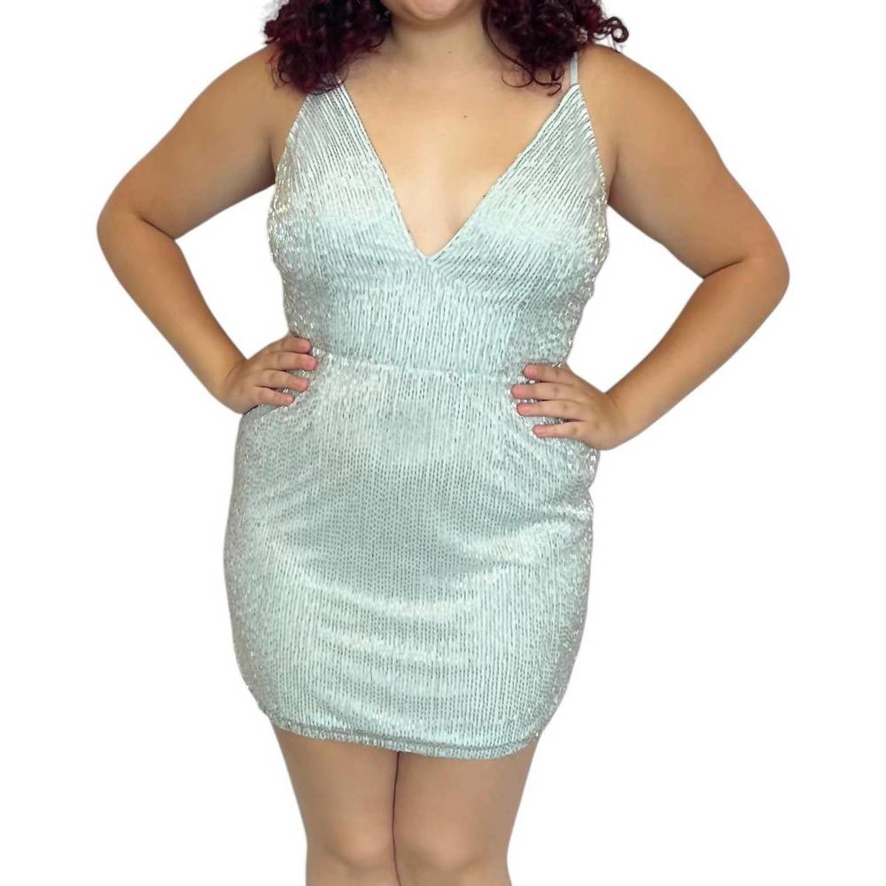 NEW ALETA aleta 987 stunning v-neckline cocktail dress in light blue/silver